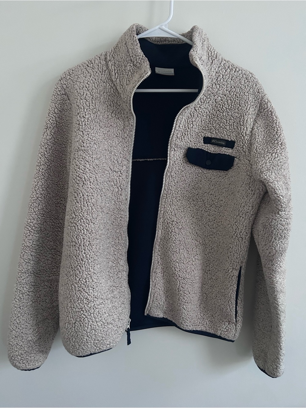 Columbia Sherpa Fleece Jacket - Cream with Navy Trim
